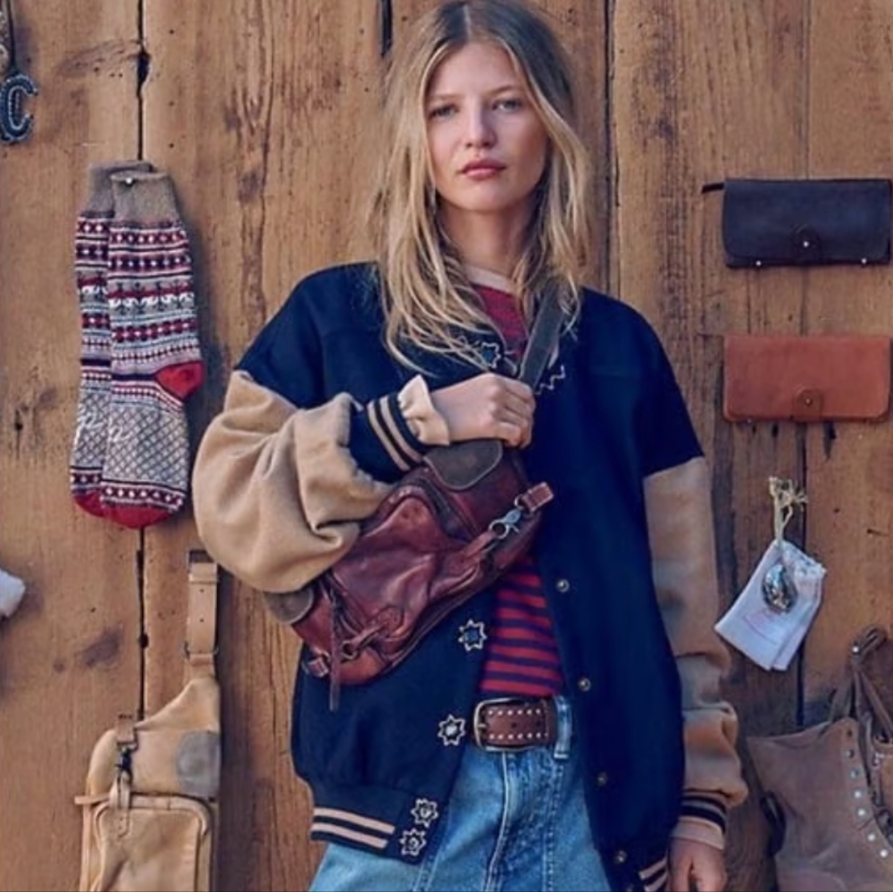 Women's Black and Tan Varsity Jacket